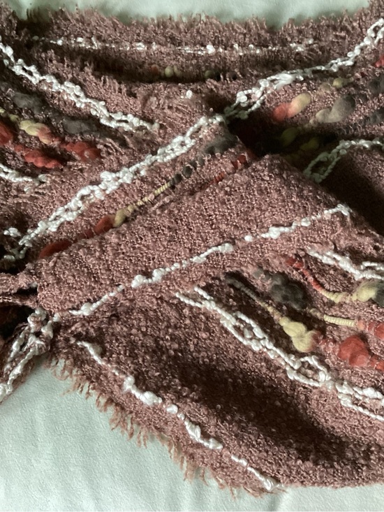 Noelle Accessories - Noelle Artisan-Look Textured Tan Fringe Scarf with Earthy Color Accents